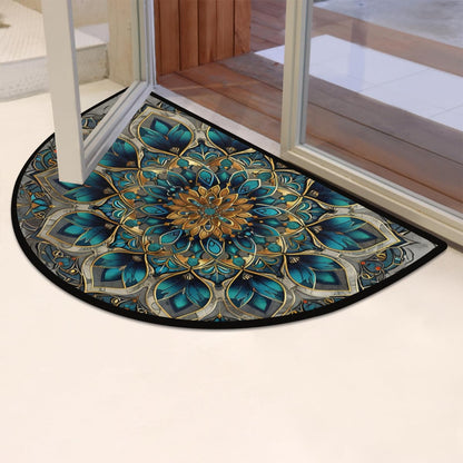 Turquoise Mandala Half Round Door Mat Indoor Entrance Semi Circle Area Rugs