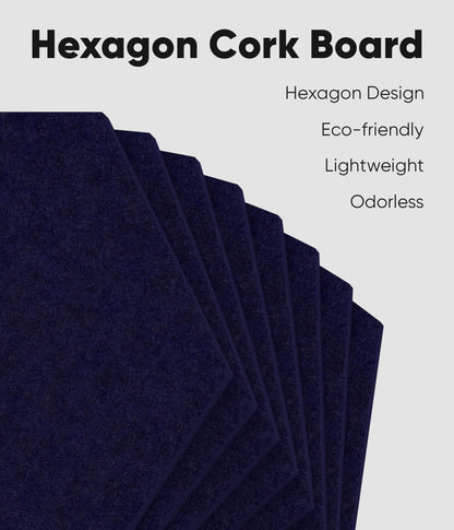 Toptople 12 Inch Large Hexagon Cork Board for Walls, 8 Pack Felt Bulletin Board Tiles, Pin Board with Push Pins for Office Photo and Note, Navy Blue