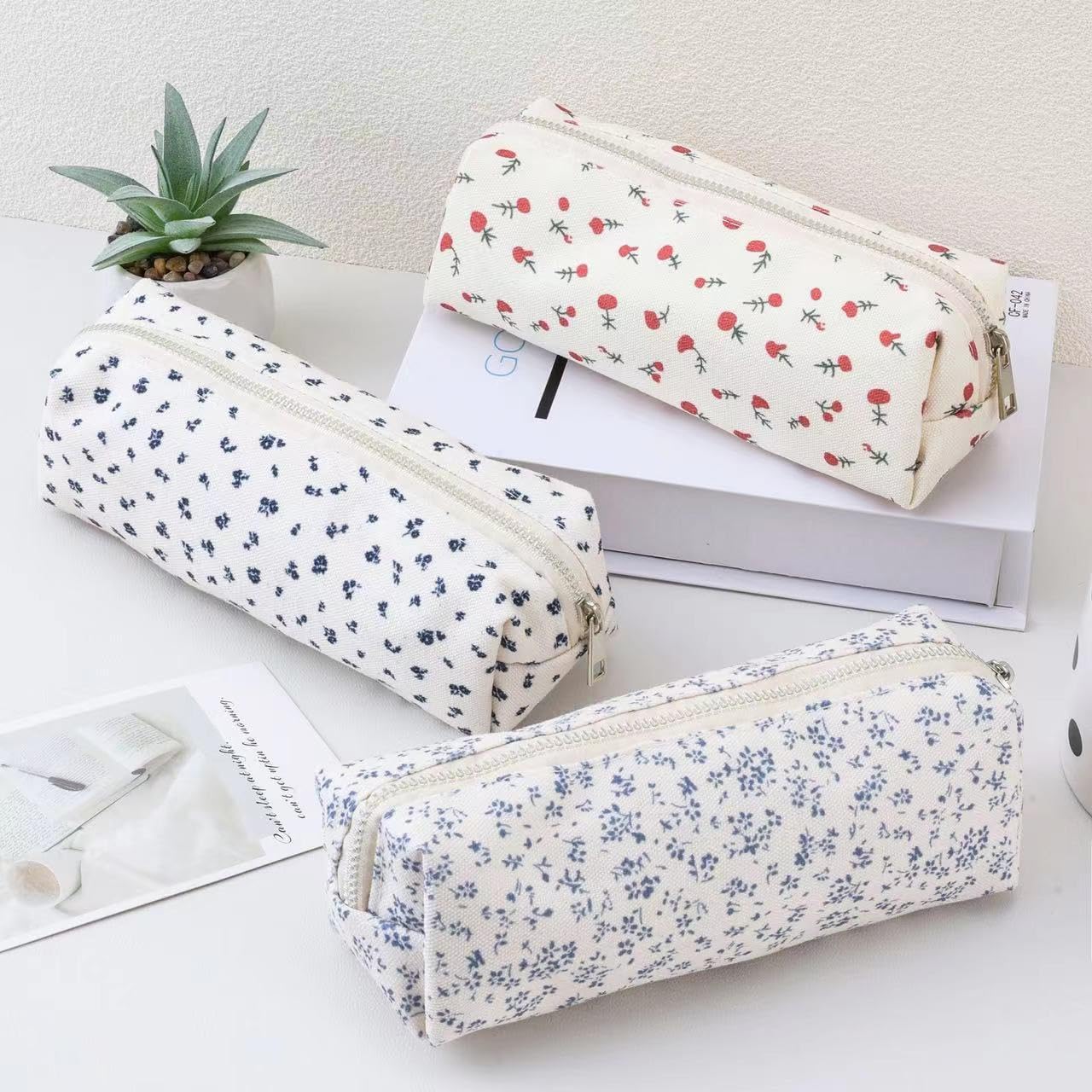 OZAOZ Cute Pencil Case Aesthetic Student Pencil Pouch Coin Pen Pouch Cosmetic Bag Office Stationery Organizer For Kids Teen School (Z-Blue floral)