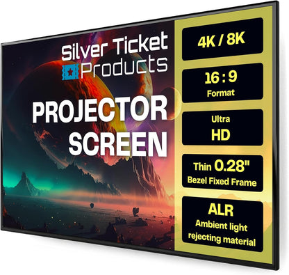 Silver Ticket Products S7 Series 6 Piece Thin Bezel Home Theater Fixed Frame 4K/8K Ultra HD, HDTV, HDR & Active 3D Projection Screen, 16:9 Format, 110" Diagonal, UST ECLIPSE Material S7-169110-ECLIPSE