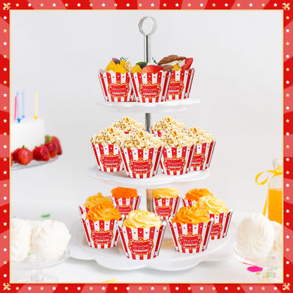 Epakh 100 Pcs Carnival Cupcake Wrappers Red White Striped Baking Cups Wrapper Circus Supplies Popcorn Decorations for Movie Night Carnival Party Birthday Circus Theme Decoration Popcorn Party Favors