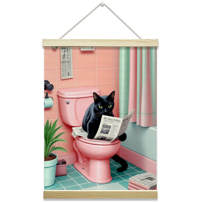 mermermu Funny Bathroom Cat Poster Hanger Frame, Shabby Chic Cute Kitten Posters Canvas Wall Art for Home Bathroom Toilet Washroom Decor, 12x16 Inches -045