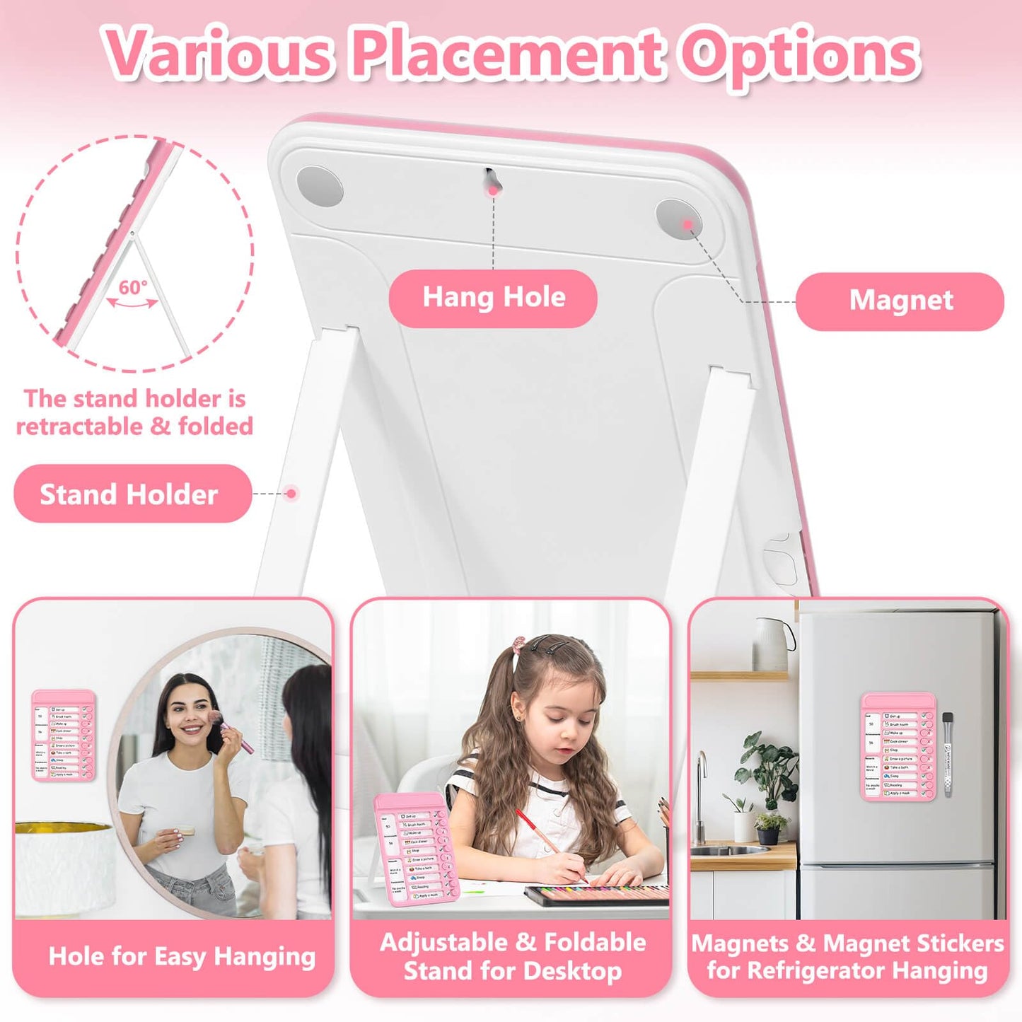 Audab 2Pcs Dry Erase Chore Chart for Kids, Magnetic Checklist Board, My Chores Slider Chart to Do List Board, Routine Reward Chart Schedule Board Task Tracker for Home Refrigerator, Wall, Desk (Pink)