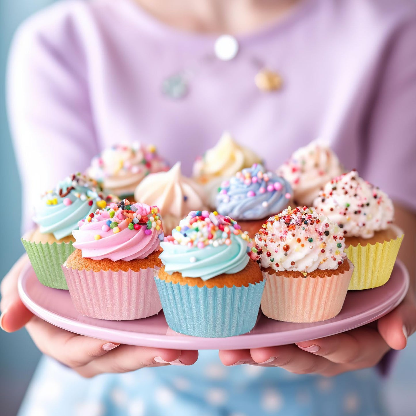 Whaline 300Pcs Colorful Cupcake Liners Pastel Color Cupcake Wrappers Baking Cup Light Pink Blue Purple Yellow Orange Green Muffin Liners for Spring Easter Baby Shower Gender Reveal Wedding Birthday