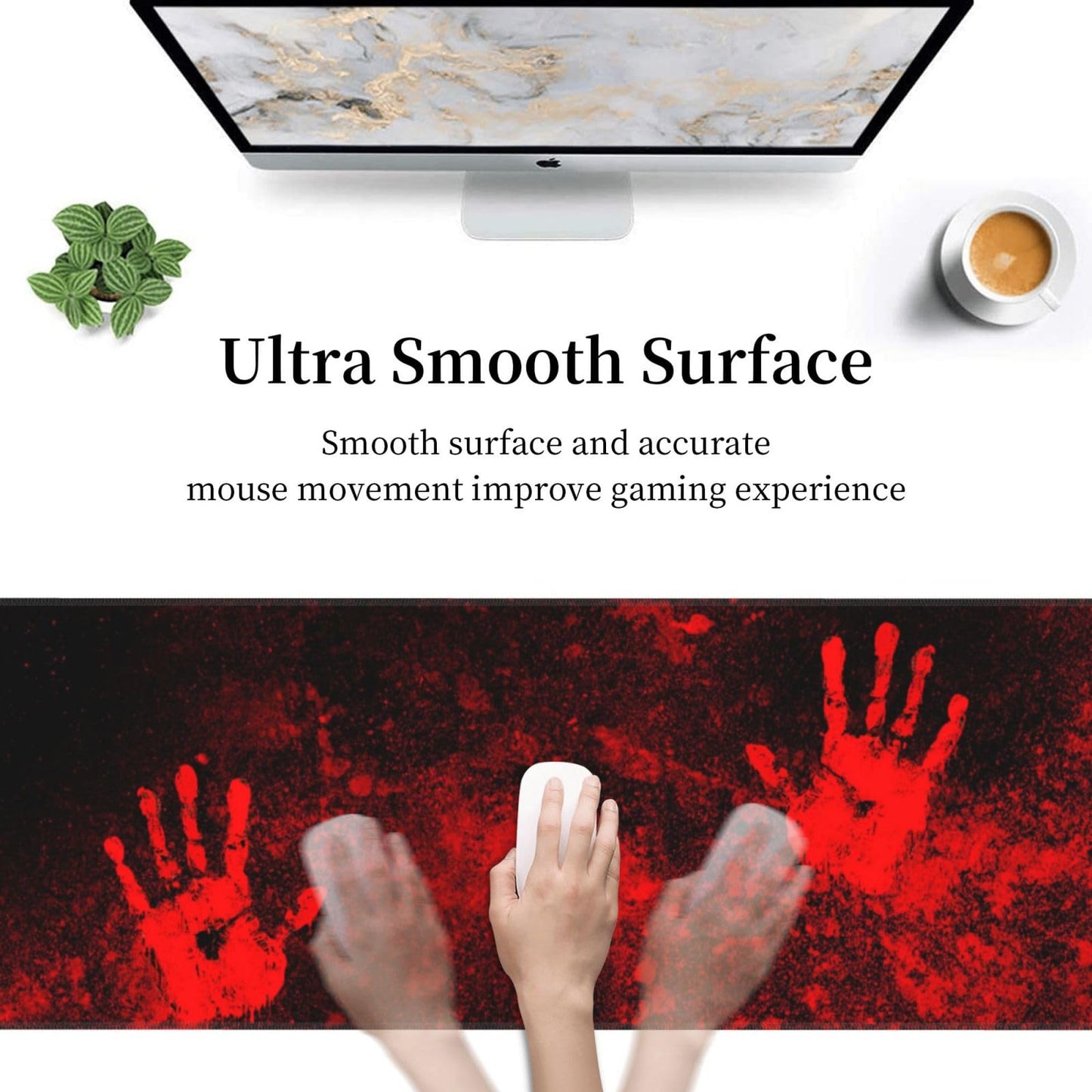 Halloween Scary Horror Red Blood Spatter Bloody Handprint Gaming Keyboard Mouse Pad Mousepad Huge Extended XL Stitched Edge Rubber Sole for Home Office(31.5"X 11.8")