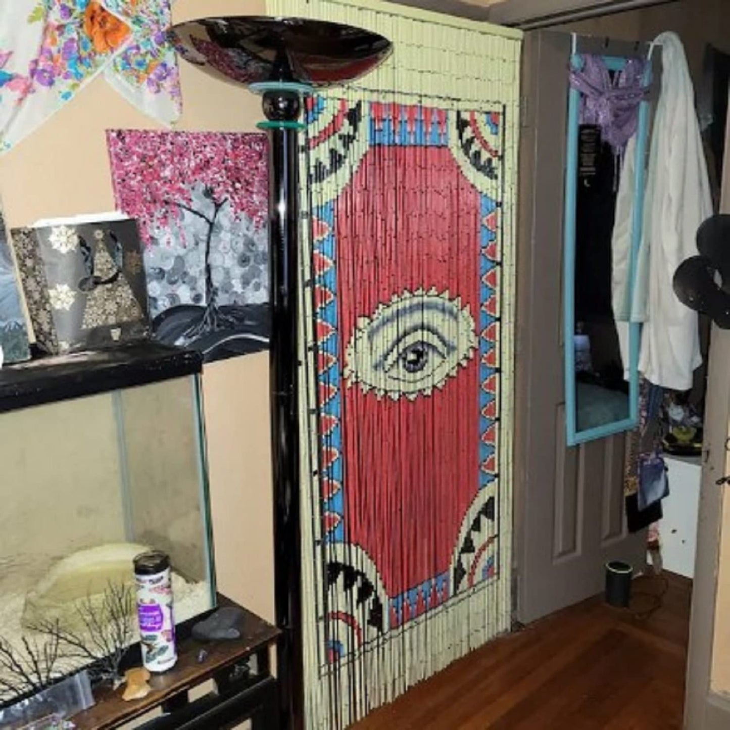 TACHILC Beaded Curtain for Doorway – Boho Door Beads Curtain 35.5 x 78 Inches - 90 Strings, Hand-Painted Eye Design, Natural Room Divider for Modern Boho Home Decor