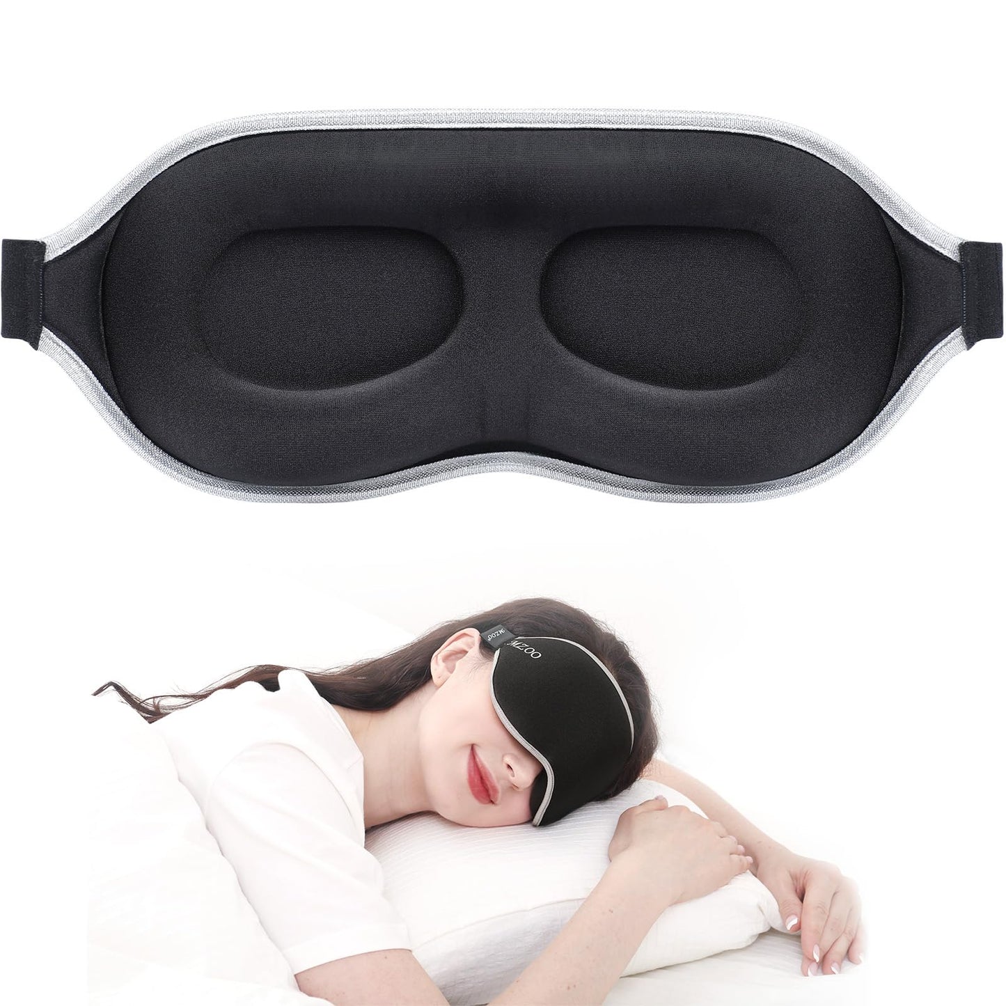 MZOO Luxury Sleep Eye Mask for Side Sleeper Men Women, Zero Eye Pressure 3D Sleeping Mask, Light Blocking Patented Design Night Blindfold, Soft Eye Shade Cover for Travel, Black