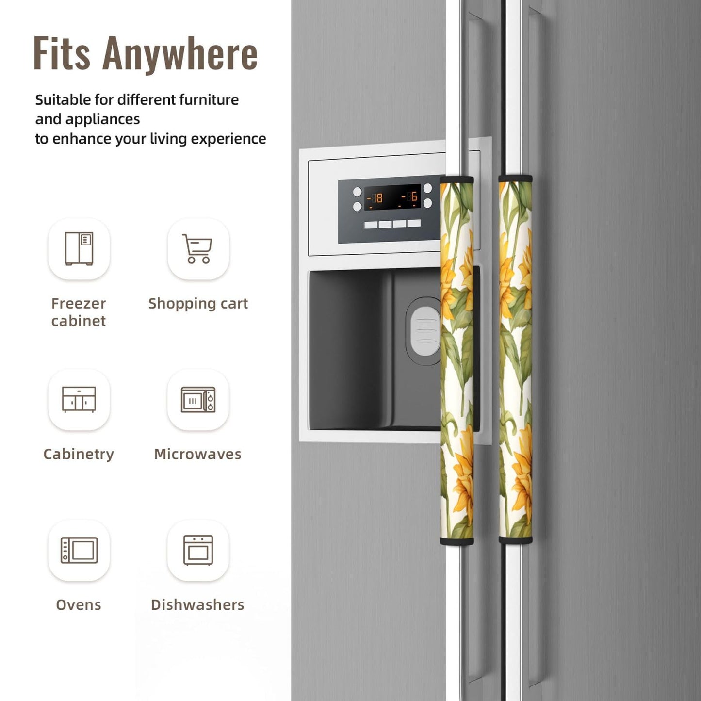 Refrigerator Door Handle Covers Set of 2 - Flower Sunflower - Washable Kitchen Appliance Handle Covers for Microwave Stove Oven Dishwasher Fridge Handle Protector