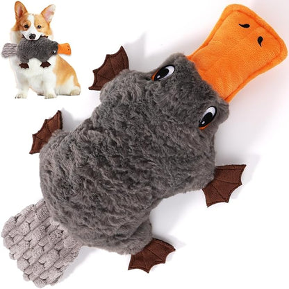 15" Squeaky Platypus Dog Toy - Interactive Dog Toys for Small Dogs, Large Dog Toys & Dog Toys for Medium Dogs, Soft Stuffed Plush Squeaky Dog Toys, Grey