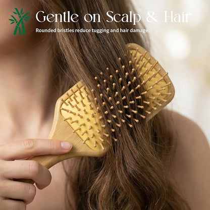 Onedor Bamboo Hair Brush Natural Wooden Paddle Hairbrush with Bamboo Bristles for Detangling and Scalp Massage for Women & Men Suitable for Straight Curly Thick or Thin Hair (Paddle)