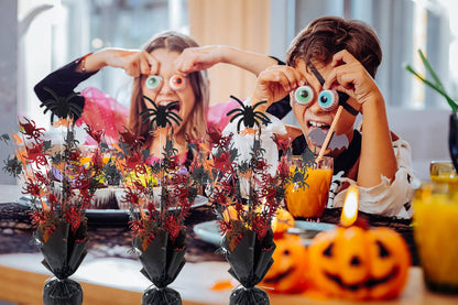 FUBININA 6 Pack Halloween Table Decoration Party Centerpieces Spider Gleam 'N Metallic Foil Spray Glitter Halloween Centerpiece Table Centerpieces Decor for Birthday Party Supplies, Black Orange Red