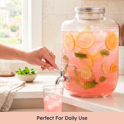Godinger Drink Dispenser 2 Gallon, Large Glass Water Dispenser - (256oz) Blush