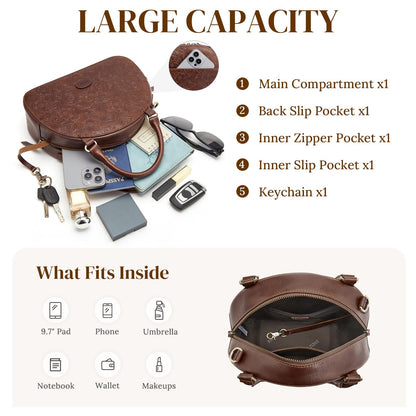 S-ZONE Leather Crossbody Bags for Women Vintage Handbag Top Handle Purse Designer Dome Satchel