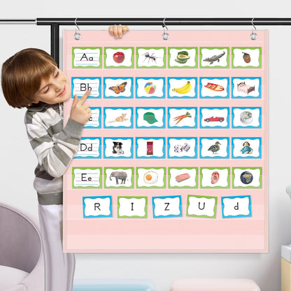 Godery Pink 7 Pocket Chart for Classroom (28" x 28")(Pink)