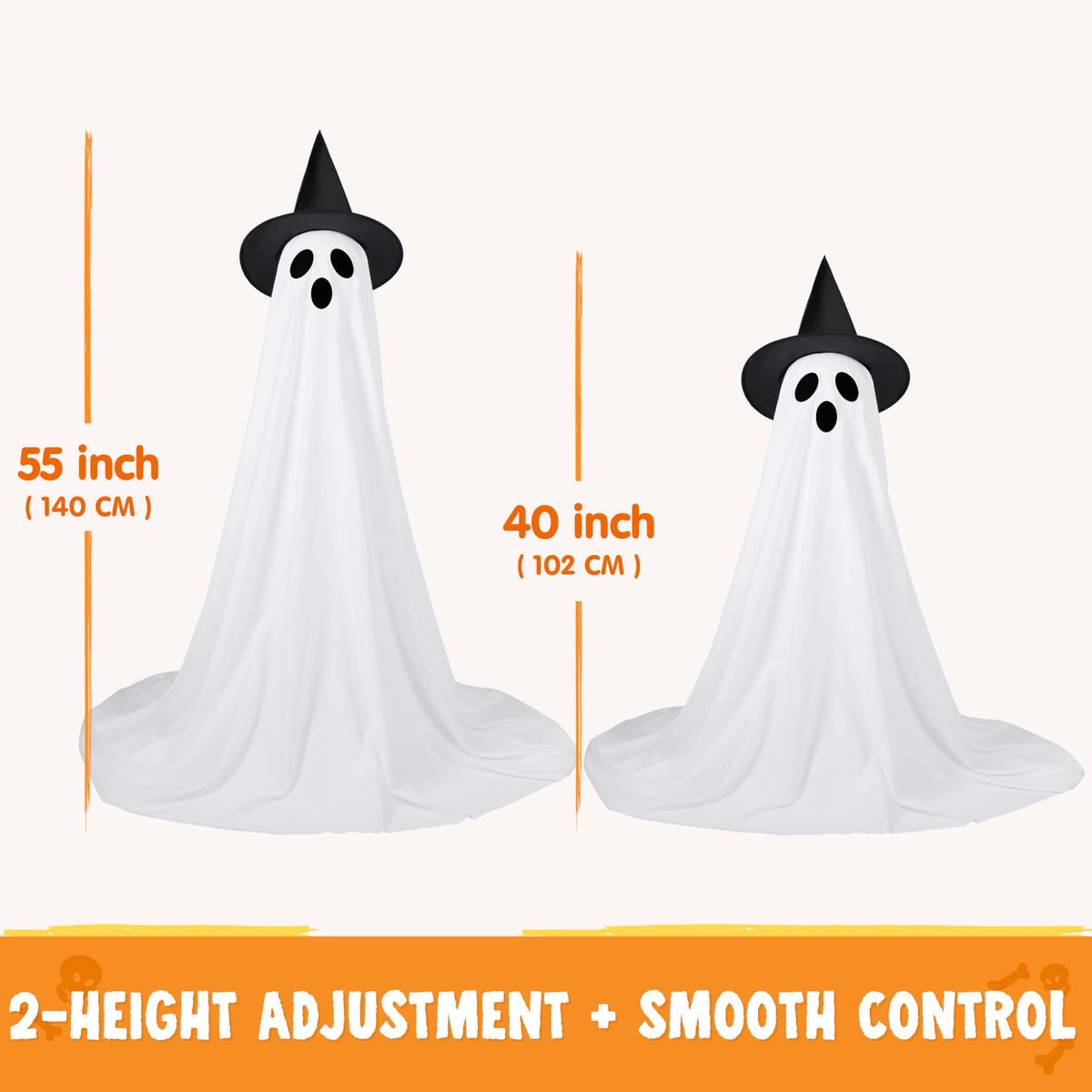 JOYIN 2 Packs 47'' Halloween Decorations Outdoor Standing Ghost, Light Up Spooky Ghost with Witch Hat & Remote Control, Glowing Halloween Decor for Yard Porch Lawn Garden Party Supplies Haunted House