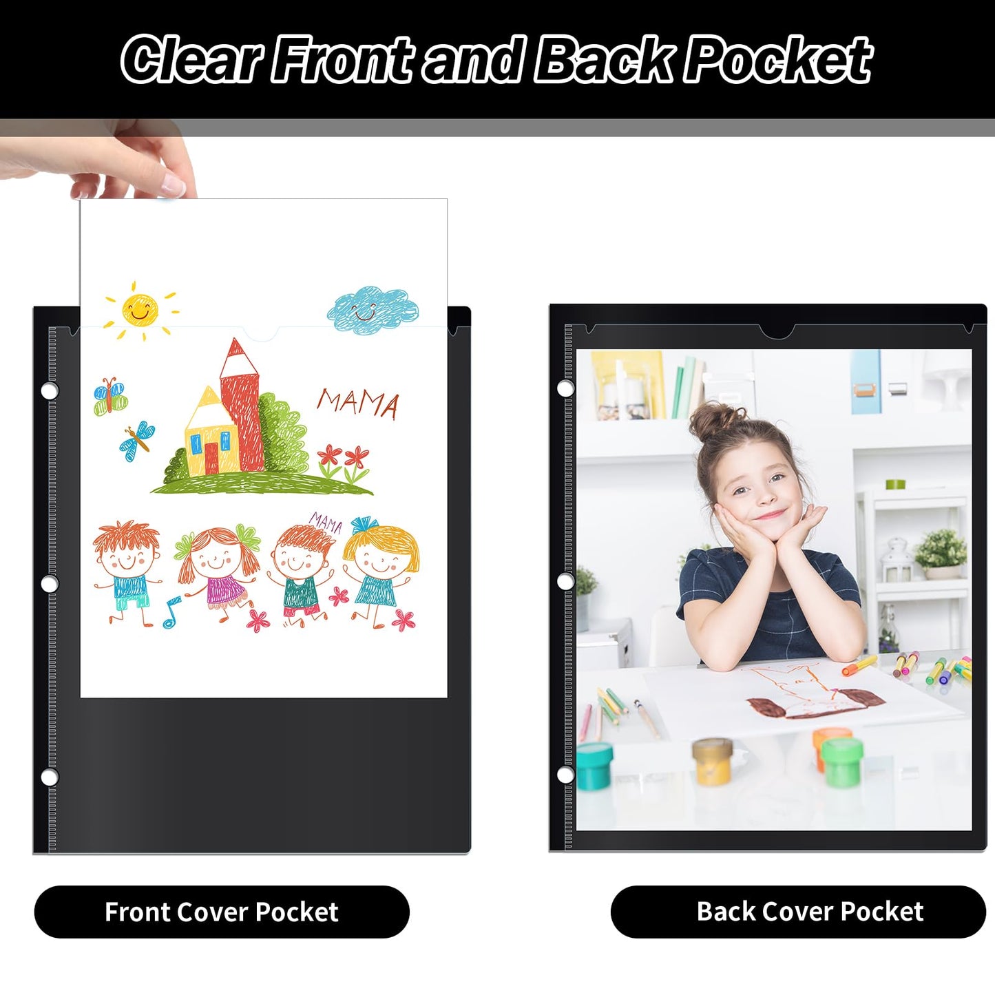 30 Pcs 3 Hole Punch Parent Teacher Communication Folders with Clear Front Pockets for 3 Ring Binders, 2 Pockets Homework Take Home Plastic Folders Classroom Folder for Kid Student (30, Dark Green)