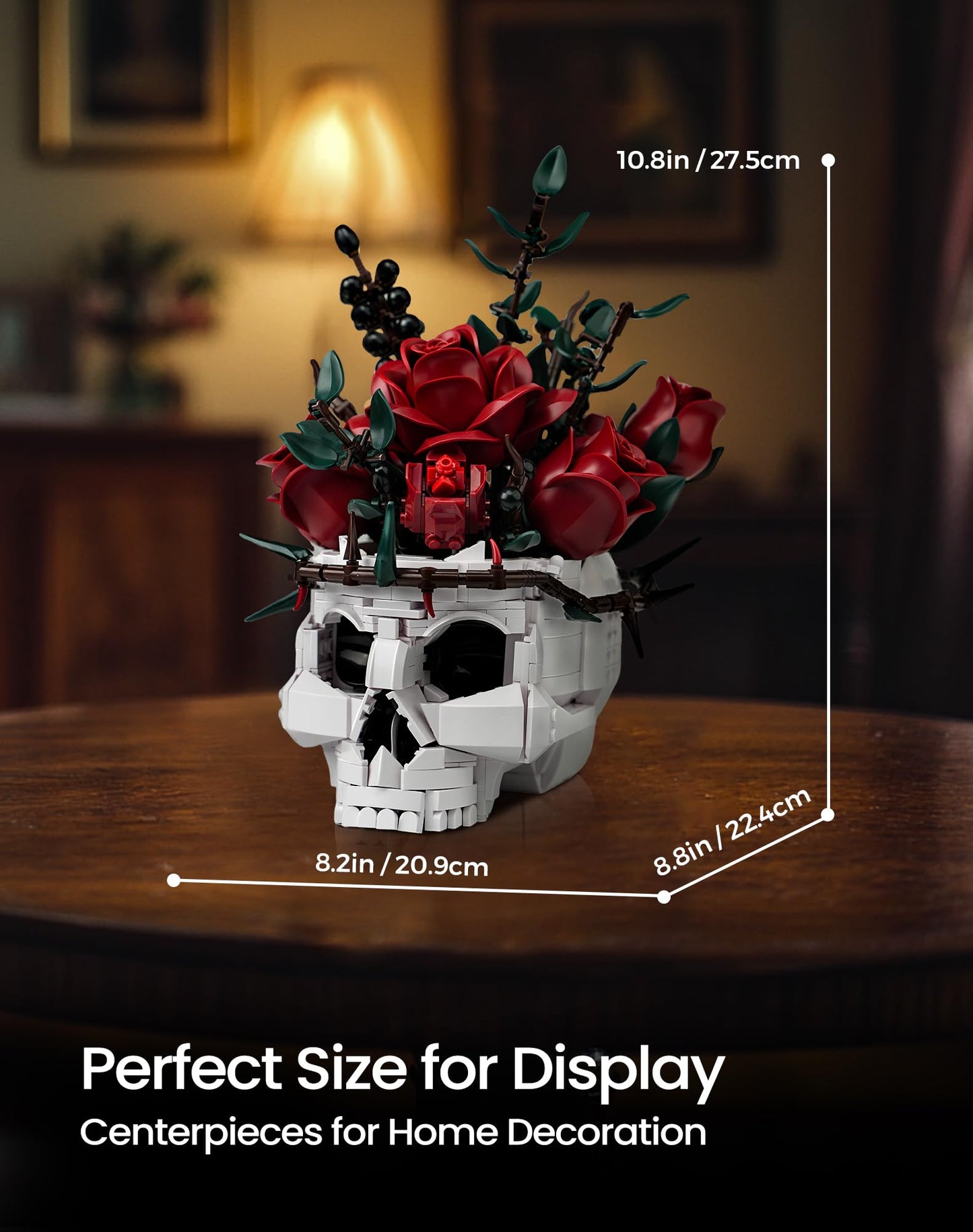iATOM Skull Roses Flower Bouquet Building Set, Botanical Collection Kit for Adult Women, Birthday Gifts for Mothers Day for Her/Girlfriend/Mom/Wife/Couple, Goth Horror Skeleton Pot Home Table Decor