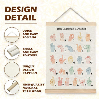 LUVADIAN Asl Alphabet Poster Hanger Frame,Sign Language Poster,Alphabet Posters for Classroom Wall,Sign Language Book for Kids,Toddler Learning Posters for Nursery Kids Room,12x16 Inches
