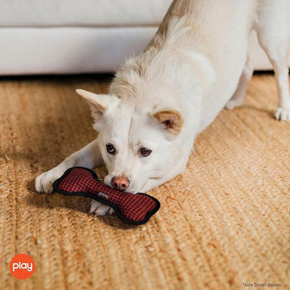 P.L.A.Y. Stuffed Dog Toys, ECO Bones - Extra Durable Squeaker Chew Toy, Great for Teething Puppies & Small, Medium, Large Dog Breeds - Machine Washable, Recycled Materials (Red Houndstooth, Small)