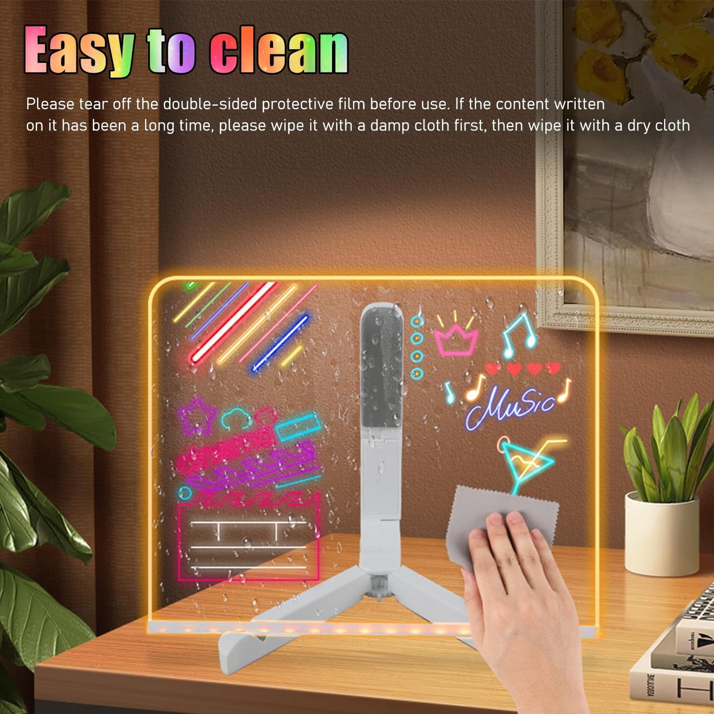 LED Note Board with Colors, Light Up Acrylic Message Board, Glowing Acrylic Dry Erase Board with Light, Led Drawing Board with Stand, 7 Markers (Medium 7.9 * 7.9 inches)