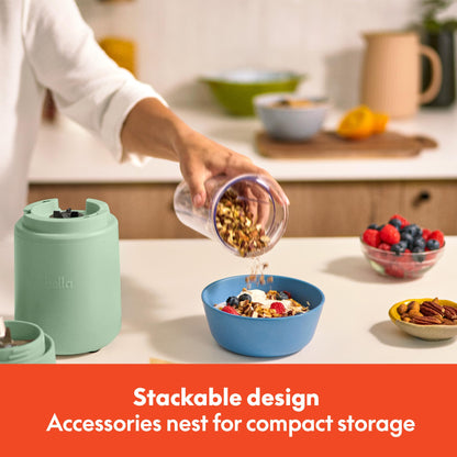 bella 6 Pcs Portable Rocket Blender, Juicer & Smoothie Maker, Press & Twist Design, EverGood™ & BPA Free Dishwasher Safe Parts, 4 Tip Stainless Steel Blade, Cord Wrap, 240 Watt Motor, Oatmilk