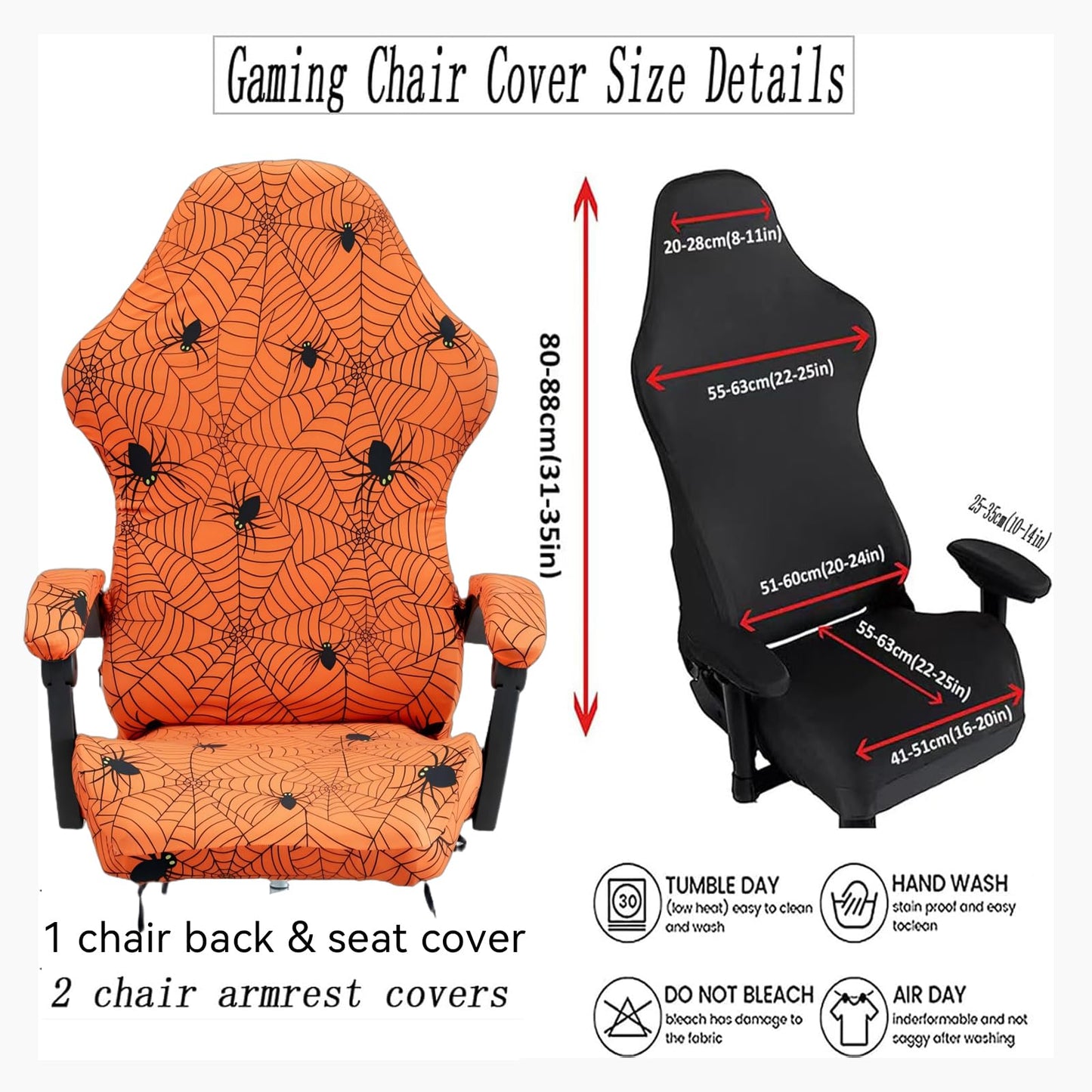 ACOFRR Gaming Chair Covers Slipcovers, Stretch Removable Washable Computer Reclining Gaming Chair Protector Slipcovers with Armrest Cover (No Chairs) (Halloween-Spider Web01)