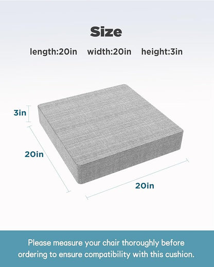 Recliner Cushion for Elderly 20x20in,Memory Foam Seat Cushion Soft and Comfy for Long Sitting on Recliner Chair,Couch,Armchair,or As Floor Pillow,Large Chair Pad (Medium Soft Grey, 3 in thickness)