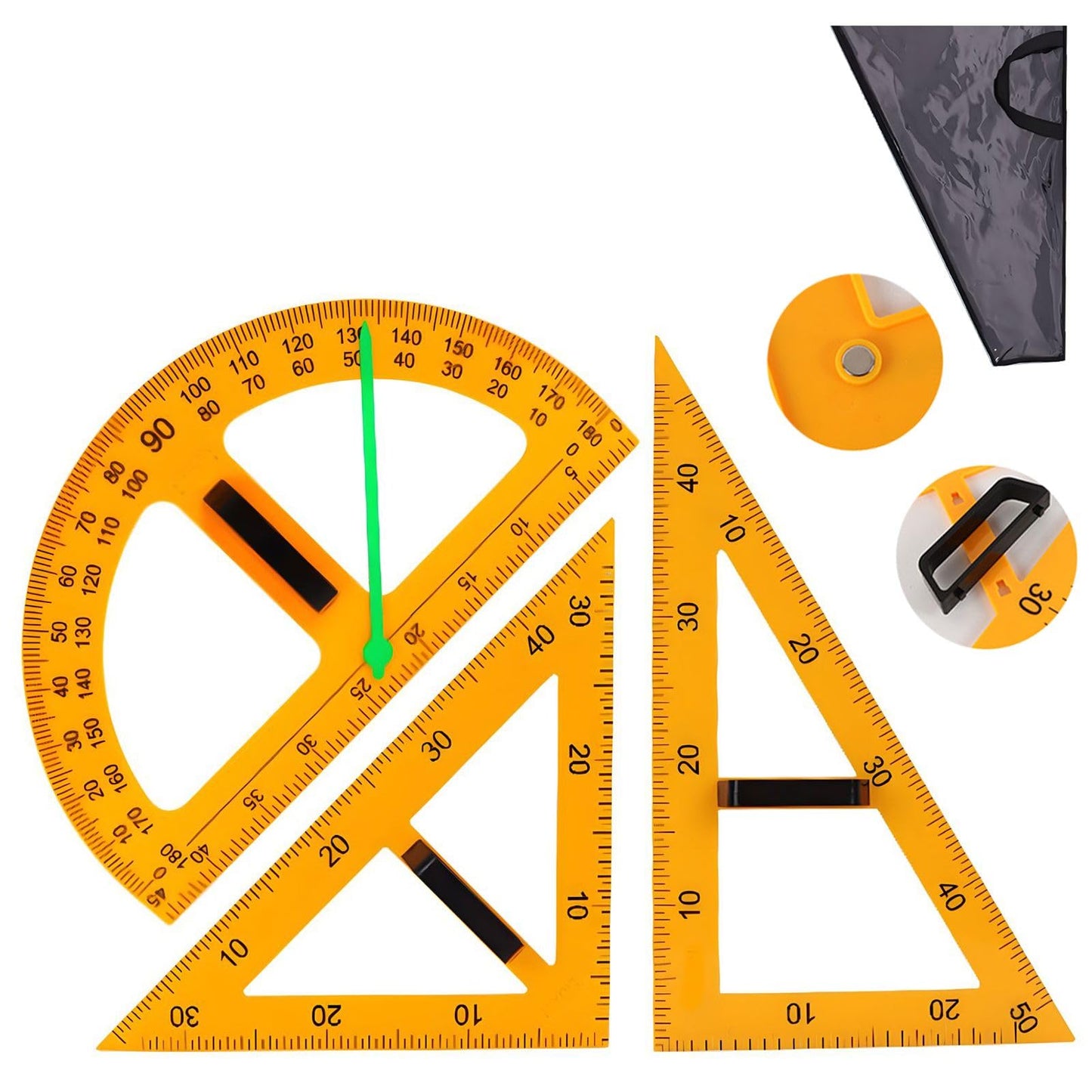 Magnetic Geometry Tool, Protractor, Triangle Rulers Easy Attachment Blackboard Measurement Kit, Teacher Board Protractor Multi-Purpose Kit Large Teaching Aids (Three-Piece Set)