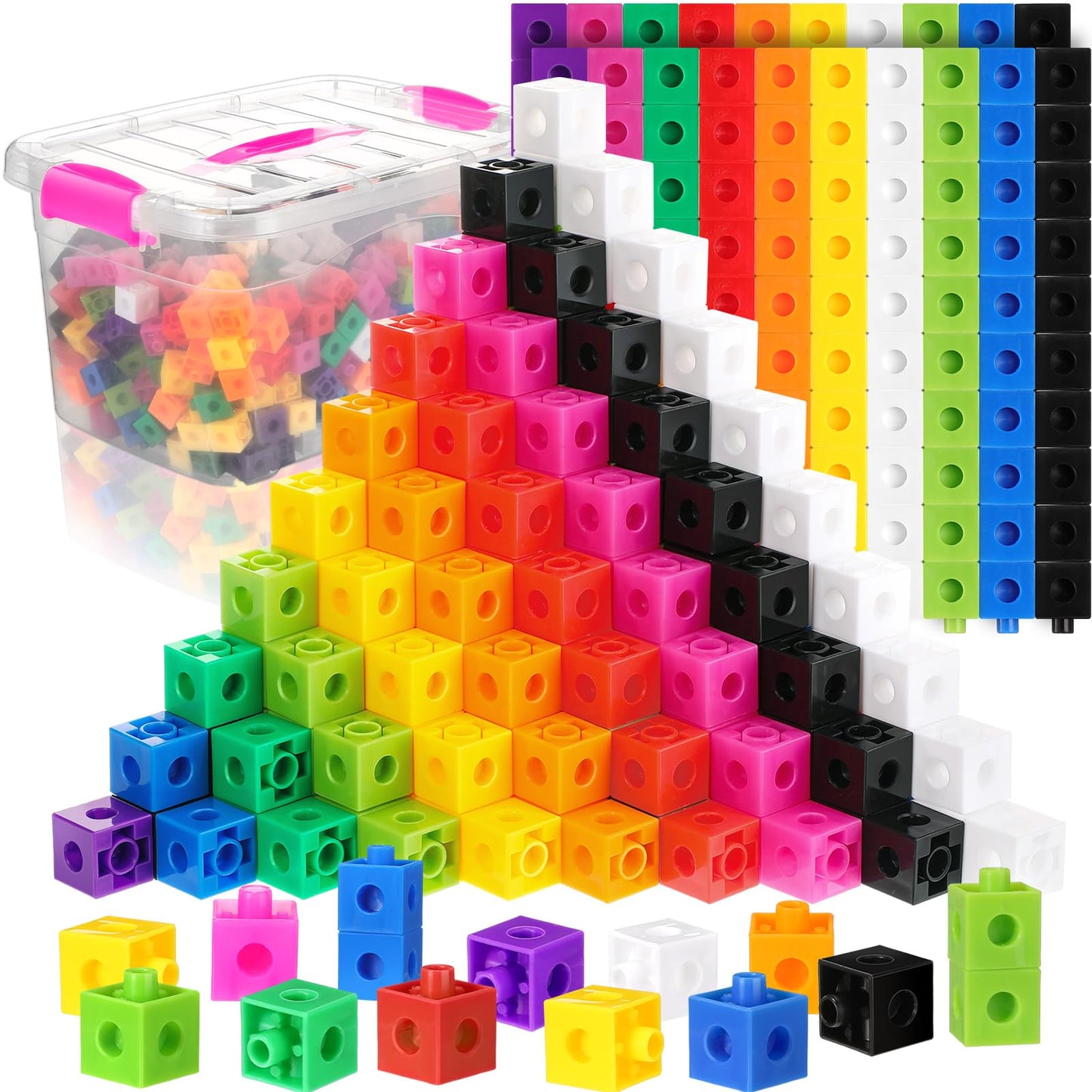 Jenaai 400 Pcs Linking Cubes with Storage Box, Plastic Counting Blocks, Colorful Math Cubes, Manipulative Connecting Blocks for Early Math Construction Kindergarten Educational Toy(Pink)