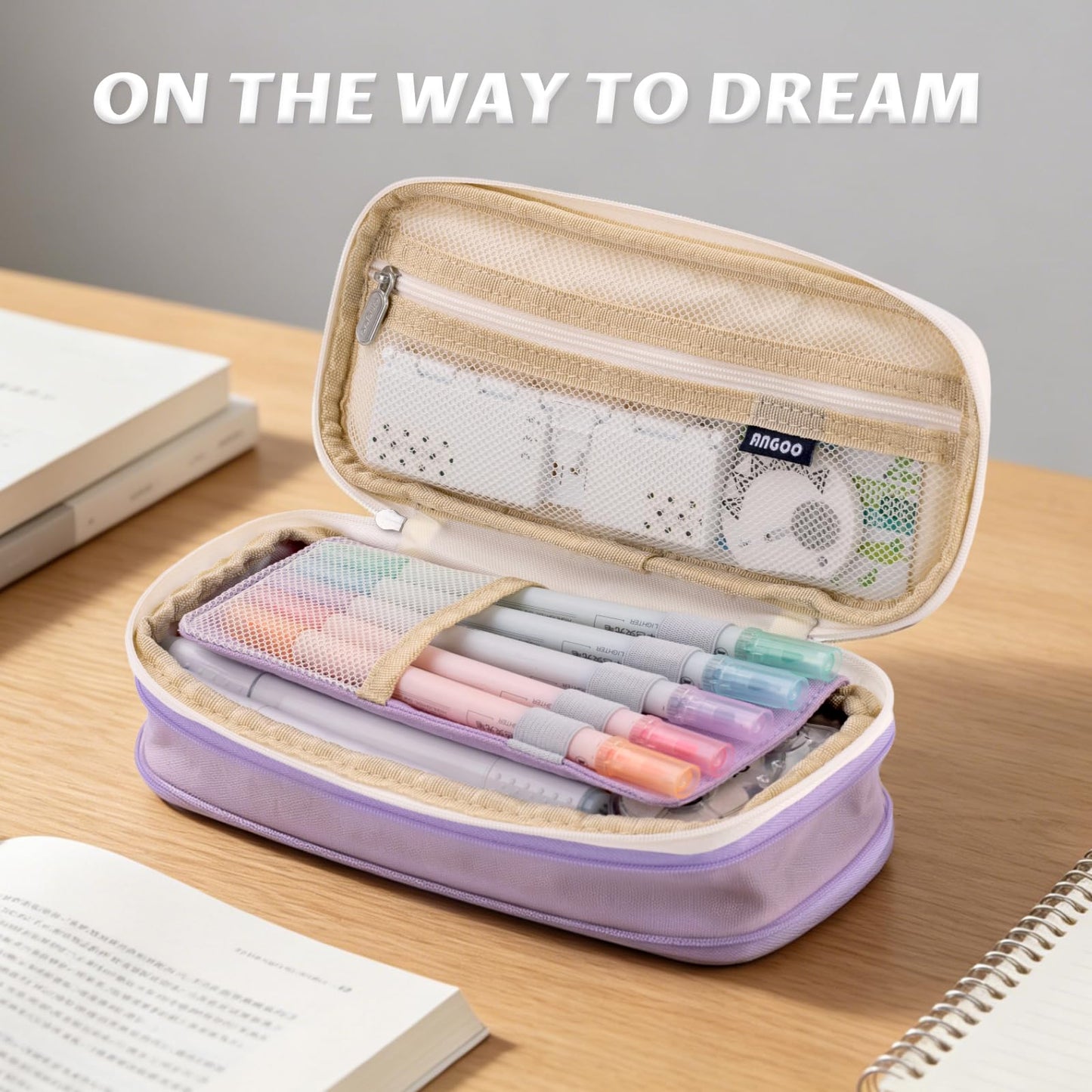 EASTHILL Big Capacity Pencil Pen Case Office College School Large Storage High Capacity Bag Pouch Holder Box Organizer Blue (Purple)