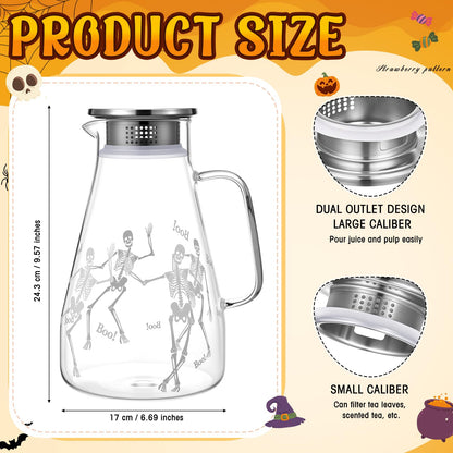 Domensi 74 oz / 2200 ml Glass Pitcher with Lid Water Pitcher with Handles Beverage Water Jar Glass Jug Hot and Cold Resistant Carafe for Tea Juice Milk Coffee Iced Beverage (Skeleton)