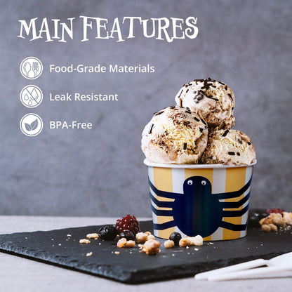 Confettiville Paper Ice Cream Cups, 50-Count 9-Oz Disposable Dessert Bowls for Hot or Cold Food, 9-Ounce Halloween Party Supplies Treat Cups, Spider