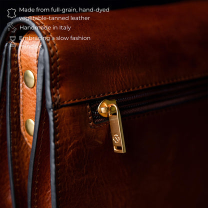 Time Resistance Leather Crossbody Bag for Women - Shoulder Messenger Purse (Cognac Brown) - Gift Box Included