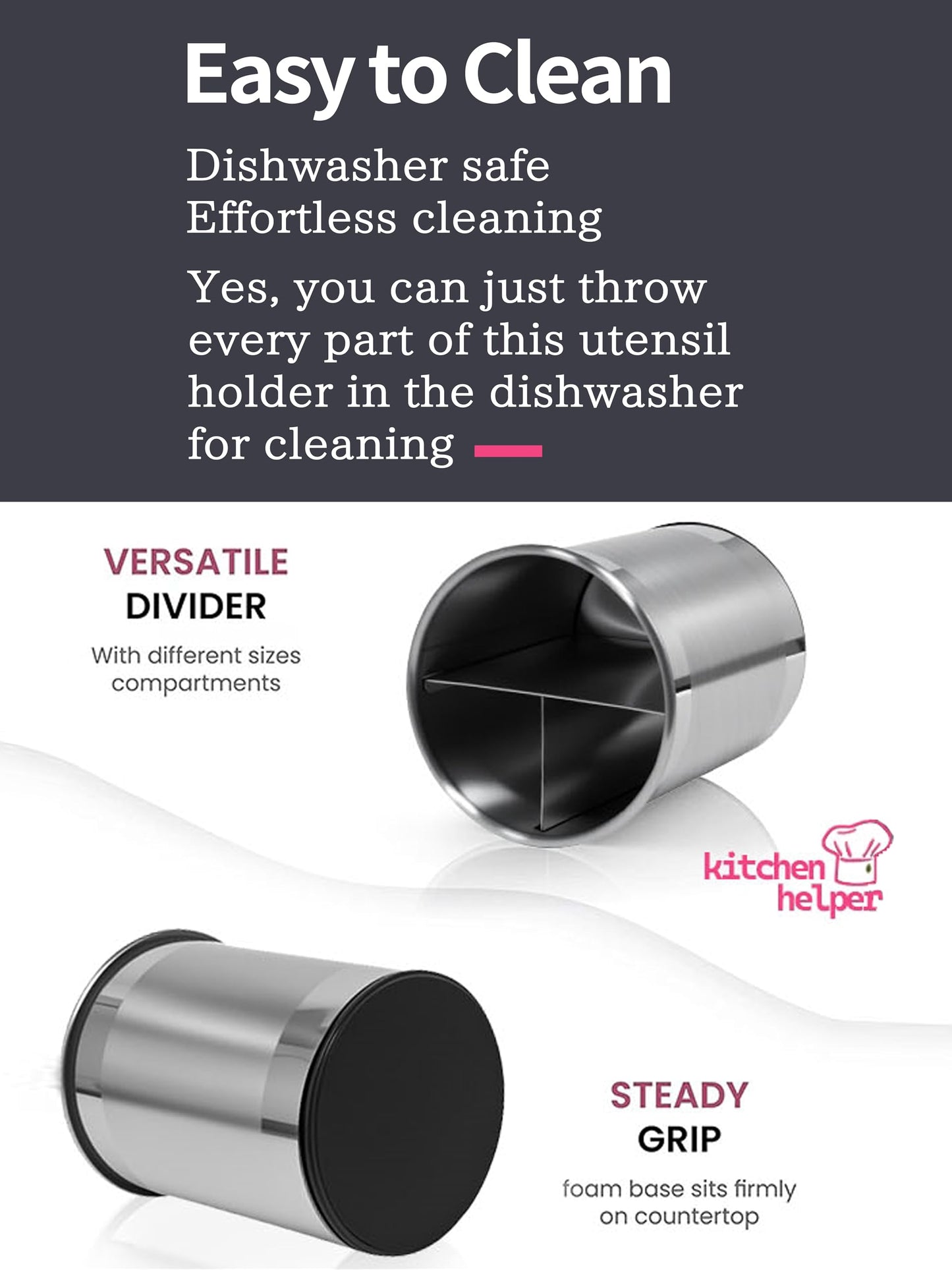 TENGINE Stainless Utensil Holder 360° Rotating 6.5X5.25 Inch Utensil Crocks for Kitchen Counter with Removable Divider Red