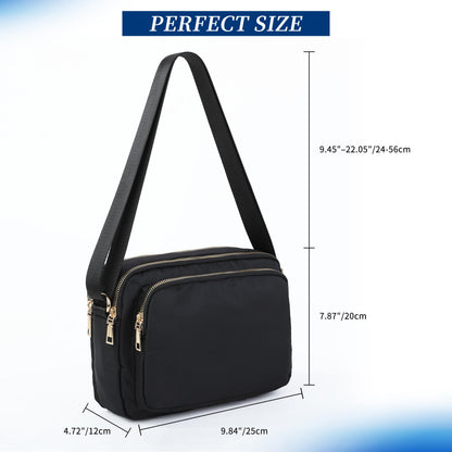 NYIKYUAM Small Nylon Crossbody Bag for Women, Multi-Pocket Shoulder Bag with Adjustable Strap, Water Resistant Messenger Purse for Travel & Daily Use, Model 5085, Black