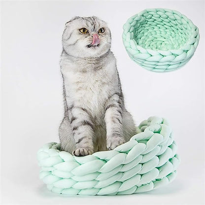 Woven Dog Bed Basket, Knitted Cotton Cat Bed Round Washable Woven Cat Pet Bed Chunky Dog Basket, Orthopedic, Chunky Knit Dog Nest,Dog Bed,Dog Cave,Dog Bedding(Green 3,19")