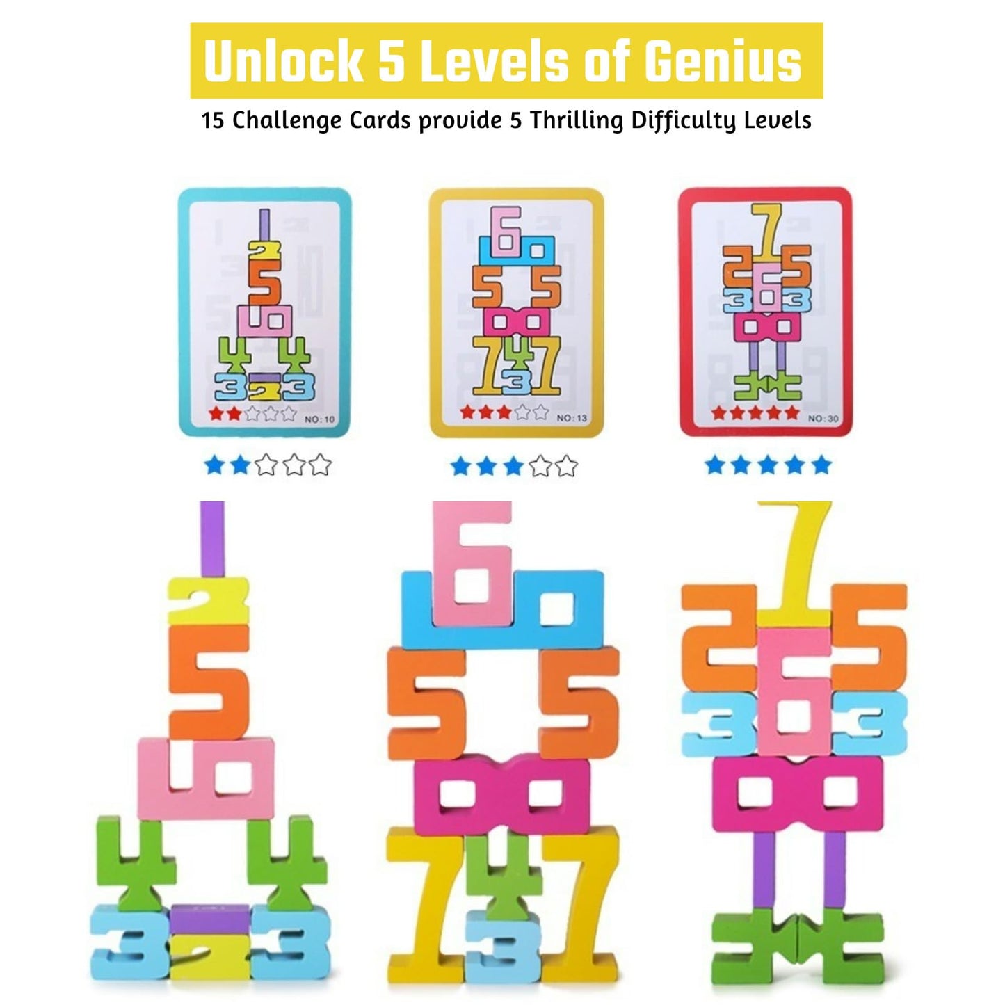 Gdaytao 20PCS Wooden Number Building Blocks 1-10 - Montessori Math Stacking Number Blocks Toys with Counting Games, Bright Digital Building Blocks Friends of 10, STEM Learning Toys for Kids Ages 3-8