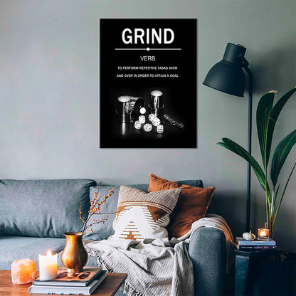 YSPCSUN Inspirational Wall Art for Office Decor Grind Verb Canvas Prints Framed Motivational Posters Success Quotes Artwork with Dice Pictures for Gym Men Bedroom Living Room 24x18 Inch