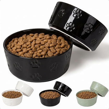 Ceramic Dog Bowl Set of 2 with Anti-Skid Base - 6.5" Wide x 2.5" Tall Ceramic Dog Bowls Medium Sized Dogs - 3.8 Cup Capacity Food and Water Bowls for Dogs - Rubber Bottom Pet Bowl Set of 2 Medium Size