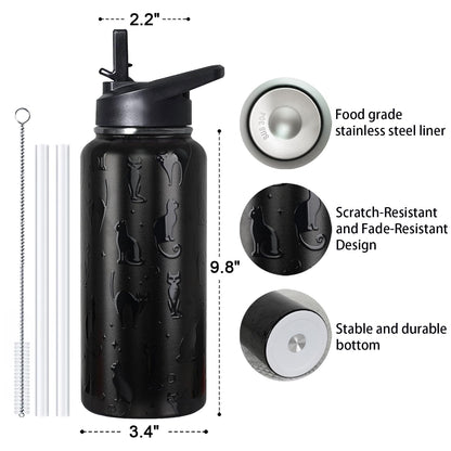 bmxbsk 32 oz Halloween Tumbler 3d-Printed Black Cat Tumblers Insulated Water Bottle with Straws and Flip Lid Stainless Steel Goth Cup Spooky Gifts for Men Women