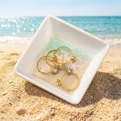 Novabright Handmade Ocean Resin Jewelry Tray Mini Turtle Square Ring Dish Jewelry Holder for Rings Earrings Engagement Gifts for Couples Birthday Gifts Ocean Beach Art Gift for Women