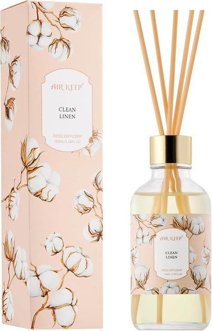Airkeep Reed Diffuser Oil Set with Reed Sticks, Clean Linen Aromatherapy Oil Scent Diffuser for Home Office Bathroom Decoration Perfume and Gifts 3.38 oz/100ml