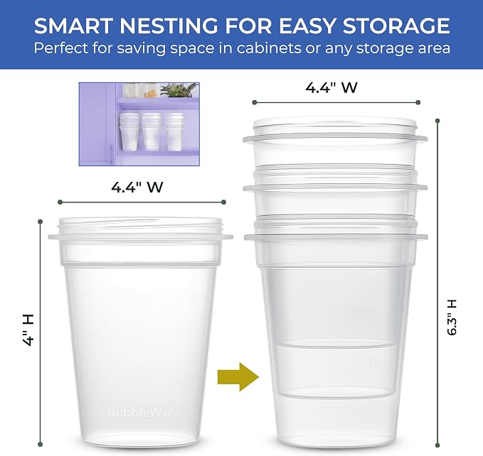 BubbleWally JoyPlus Overnight Oats Containers with Lids Plastic (Purple) - Meal Prep Containers Reusable for Food Storage – 16oz Jars for Breakfast, Snacks, and Lunch