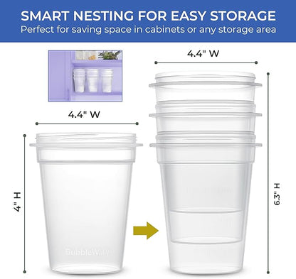 BubbleWally JoyPlus Overnight Oats Containers with Lids Plastic (Mix) - Meal Prep Containers Reusable for Food Storage – 16oz Jars for Breakfast, Snacks, and Lunch