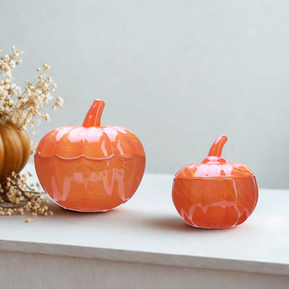 Stella Baicø Crystal Pumpkin Jar with Lid, Glass Candy Bowl with Cover for Halloween, Decorative Candy Dish for Home Decor, Party Centerpieces (S, Orange)