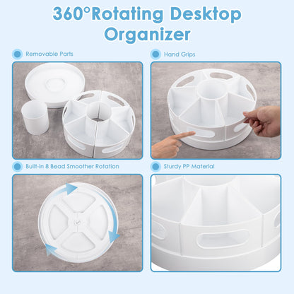 CraftGenes Art Supply Organizer, Extra Large 360 Degree Rotating Desk Organizer with 7 Removable Compartments, Marker Organizer and Craft Caddy for Kids, Teachers, Classroom, Home Office, White