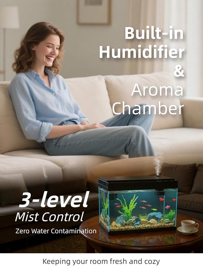 BARKBUDDY Fish Tank 2.4 Gallon Aquarium Kit, Self Cleaning Fish Tank, 7-Color Light 3-in-1 Quiet Pump Betta Fish Tank, Gold Fish Aquarium Starter Kit with Filter for Home, Office Corner