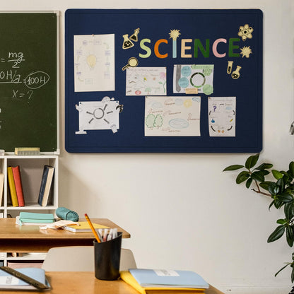 Large Bulletin Board - 48 x 36 Inches, Decorative Felt Pin Board for Wall - 4' x 3' Foldable Photo Display Board with Self-Adhesive Tape, Includes 20 Push Pins - Dark Blue