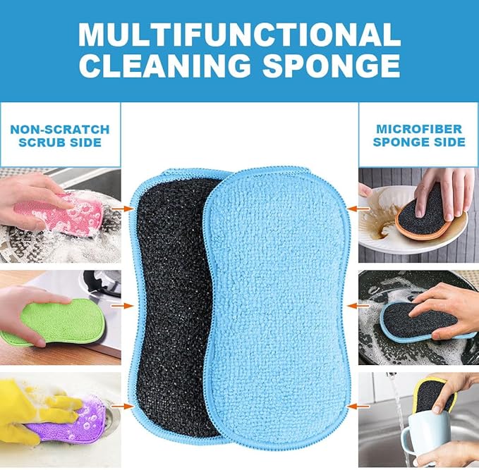HOMEXCEL 12 Pack Multi-Purpose Scrub Sponges Kitchen, Dish Sponge, Non-Scratch Microfiber Sponge for Efficiently Cleaning Dishes, Pots, and Pans (Multicolor)