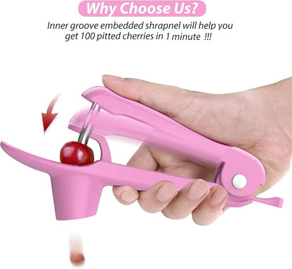 Cherry Pitter - UCMORX Stainless Steel Cherries Pitter Tool Cherries Corer Cherry Remover for Making Cherry Jam with Lock Design(Pink)